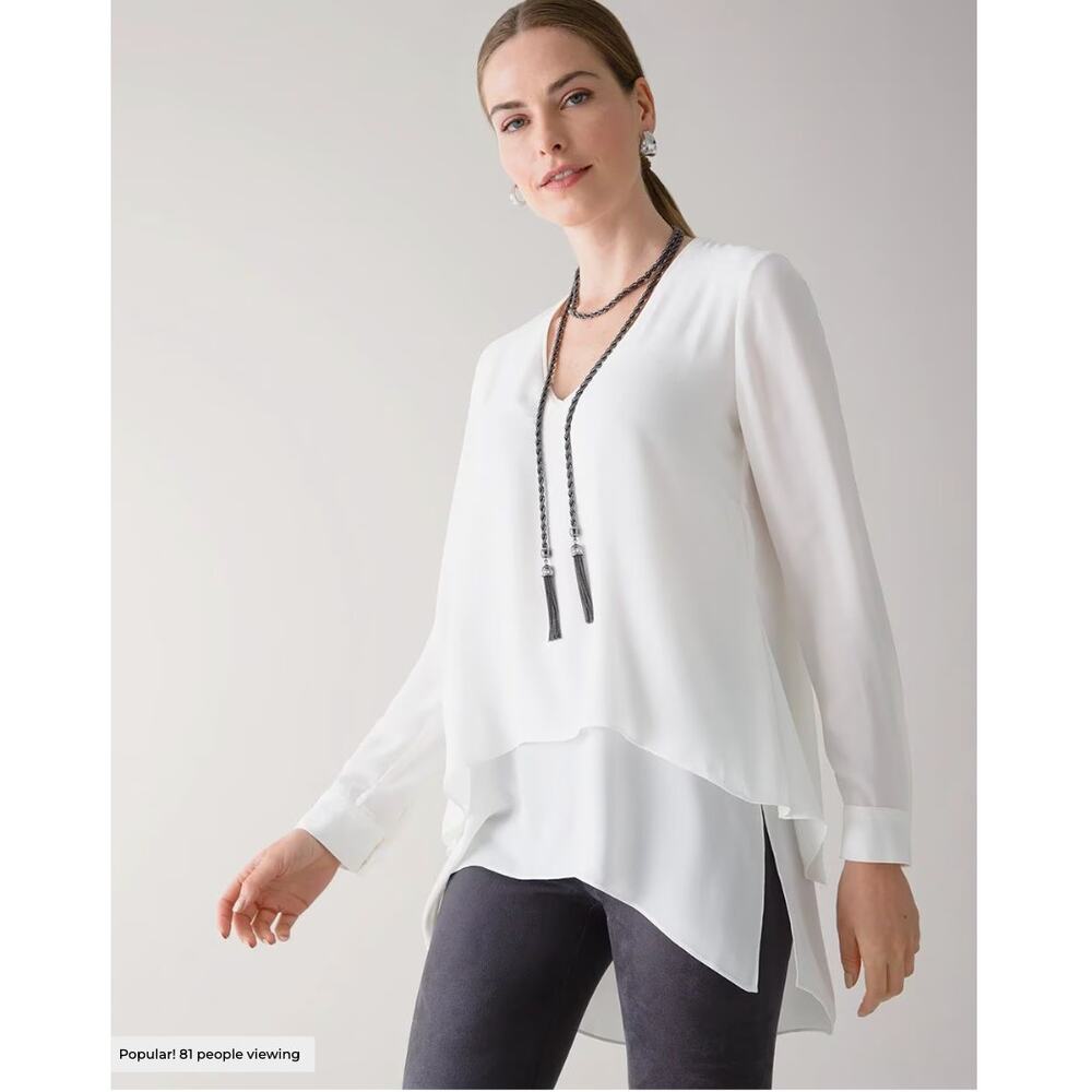 WHBM Long Sleeve V-Neck Ecru Tunic Size Medium NWT